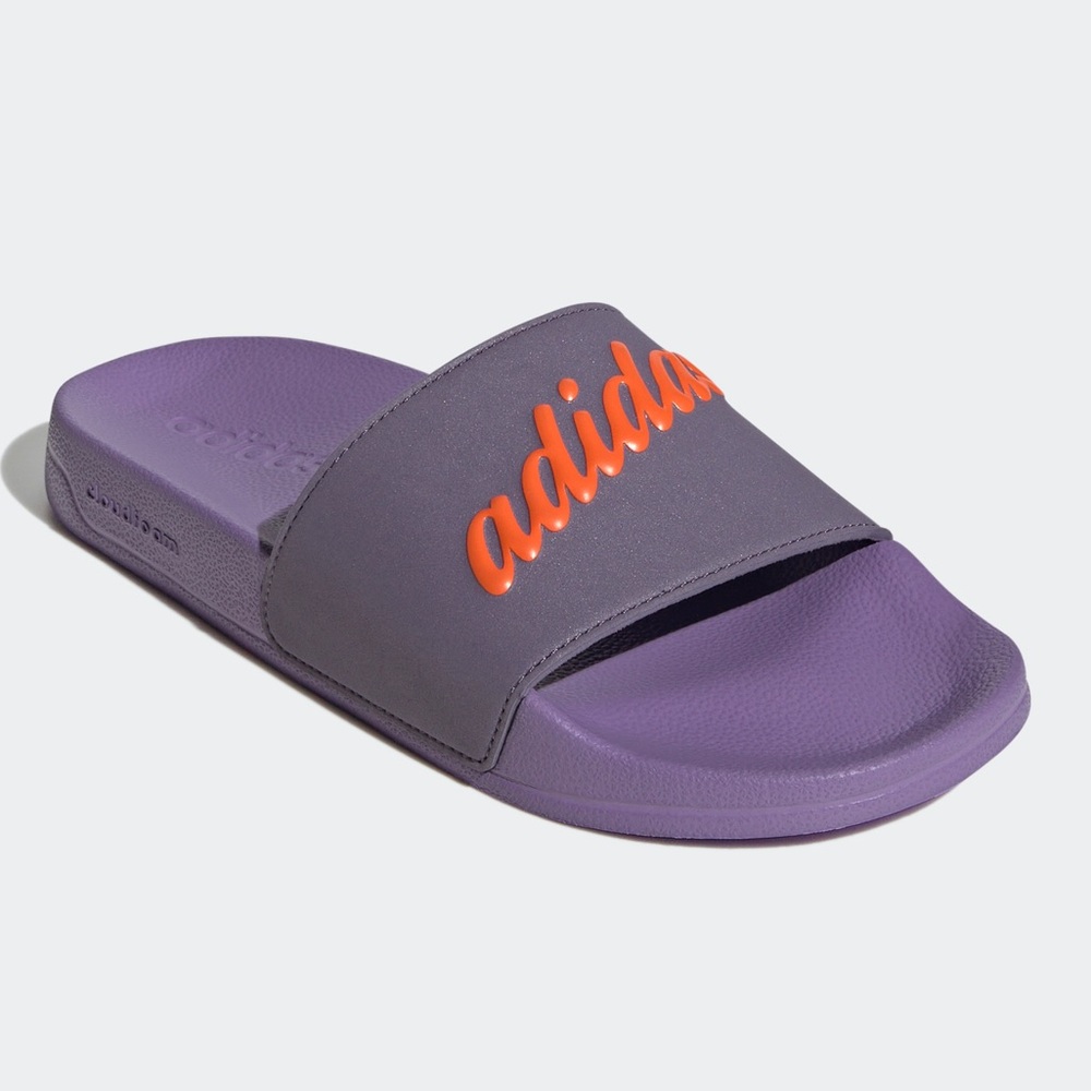 adidas Purple with Orange Logo 'Adilette' Slide Sandals in Size 9 US